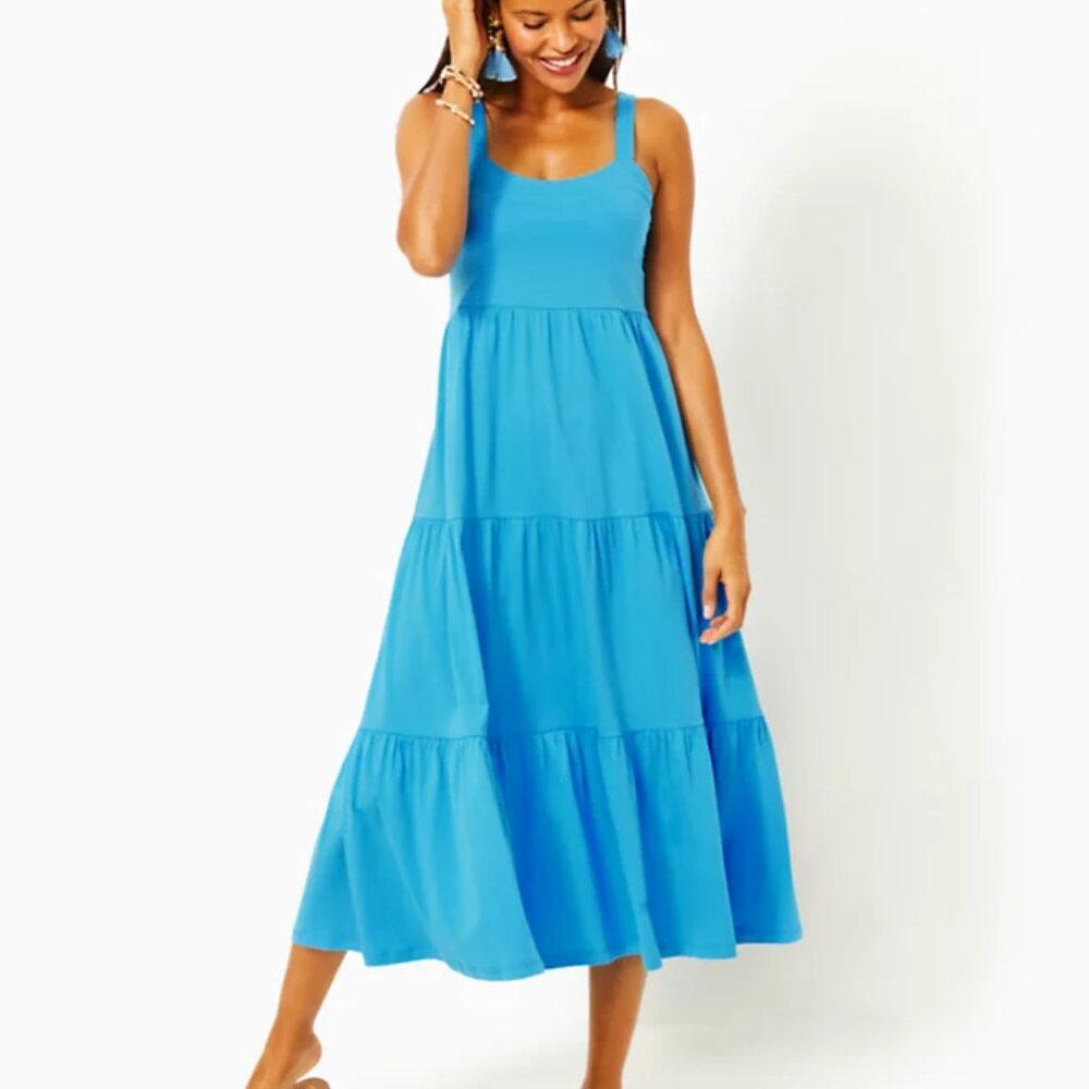 NWT New Lilly Pulitzer Miri Midi Dress sz M Lunar Blue MEDIUM Resort Vacation